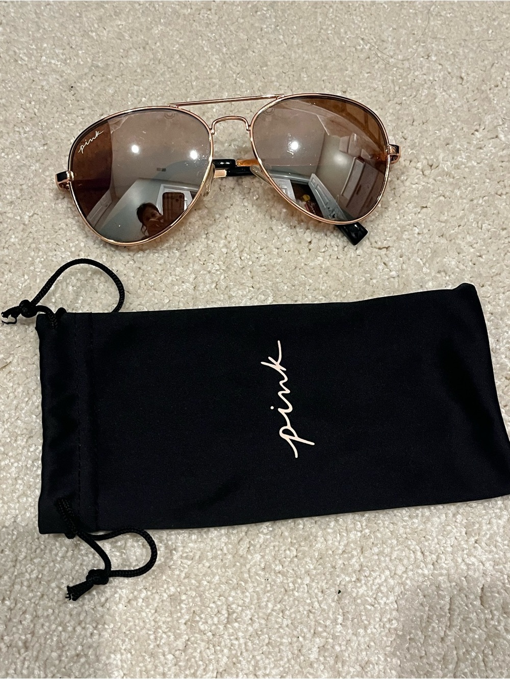 PINK Victoria's Secret Rose Gold Aviator Sunglasses with Brown Lenses